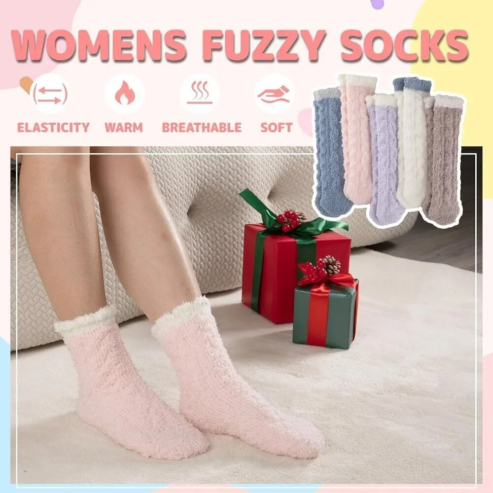 Women's1 Multi 5 Pairs Fuzzy Socks for Warm Fluffy Cozy Winter Soft Home Slipper